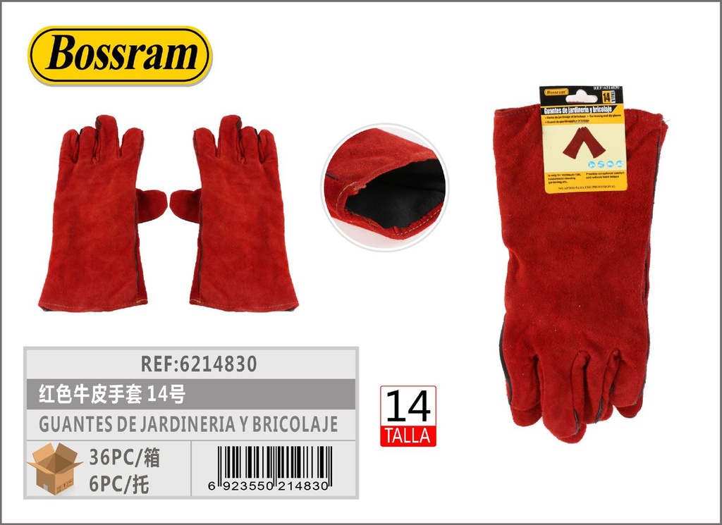 Guantes de jardinería y bricolaje rojos 14 pulgadas