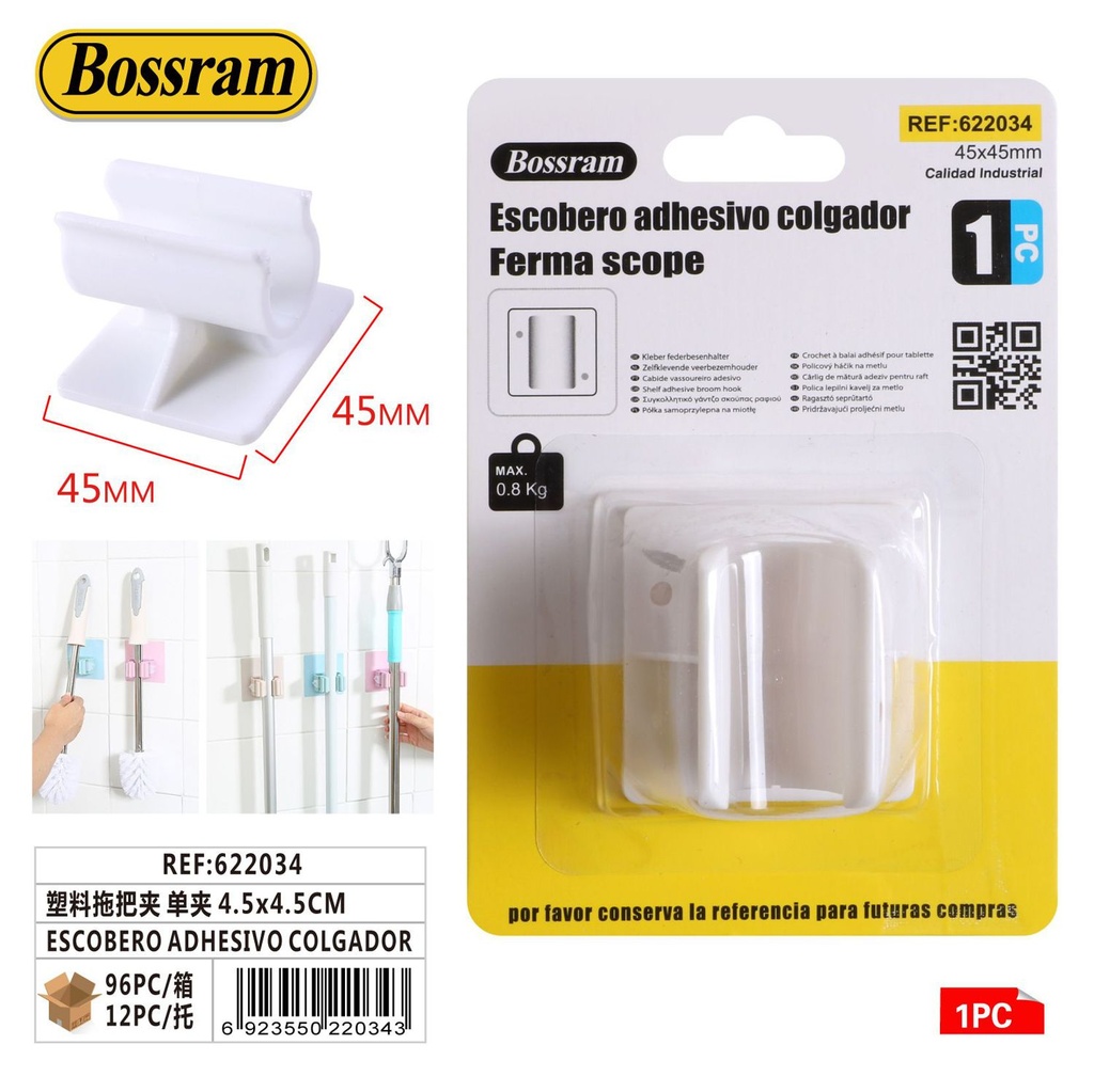 Escobero adhesivo colgador 4.5x4.5cm para almacenamiento y organización