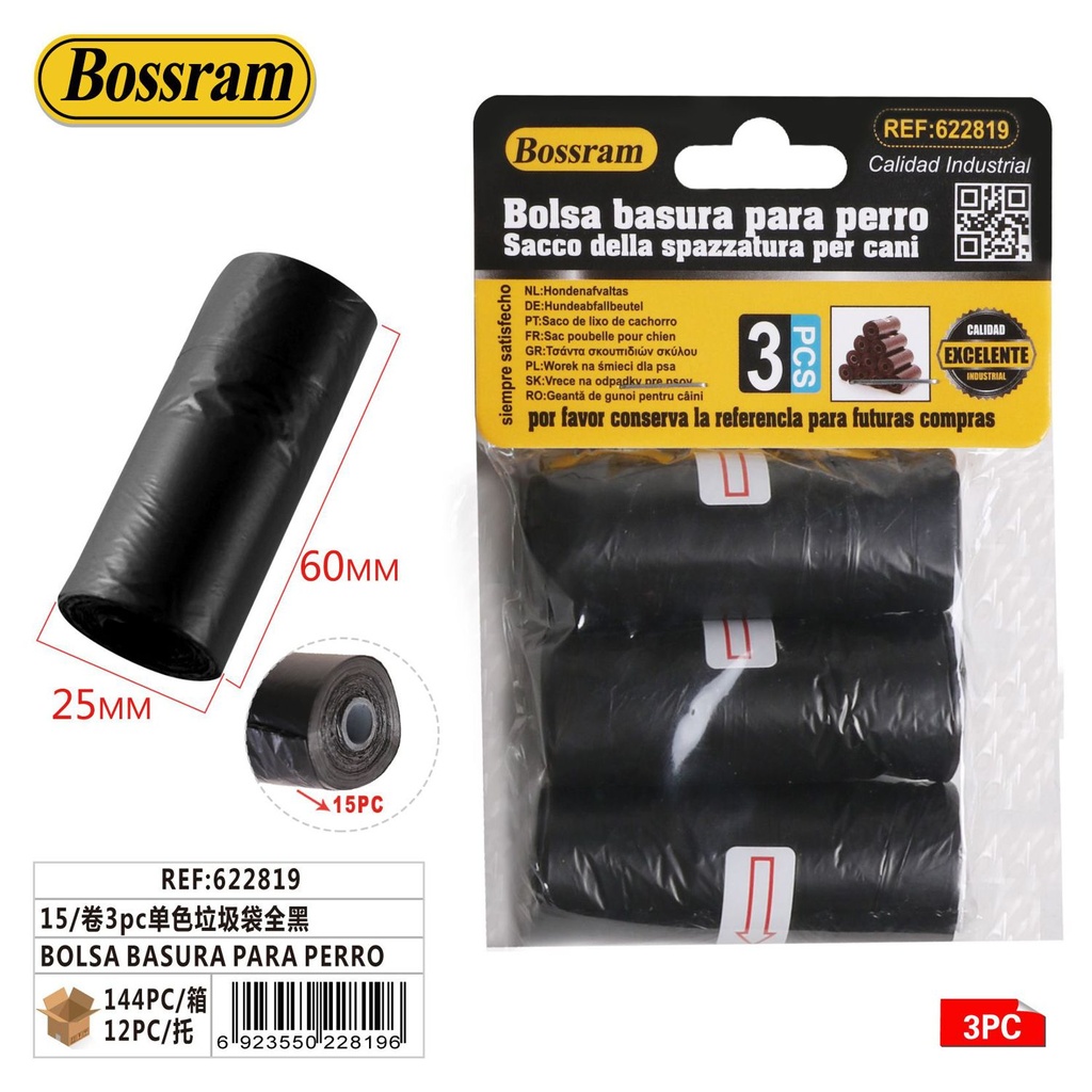 Bolsa de basura para perro en rollo 3pc negro para desperdicios