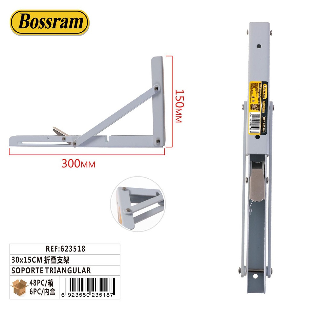 Soporte triangular plegable 30x15cm para sujeción y fijación