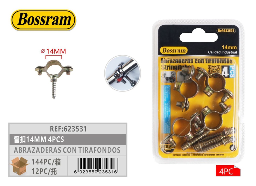 Abrazaderas con tirafondos 14mm 4pcs para fontanería