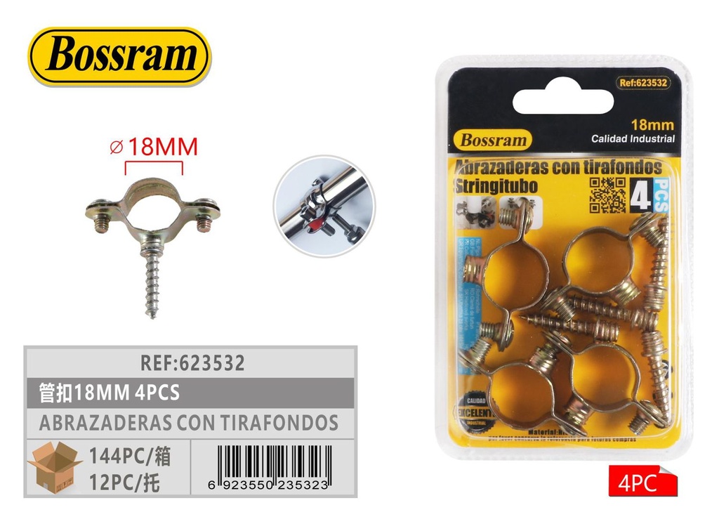 Abrazaderas con tirafondos 18mm 4pcs para sujeción y fijación