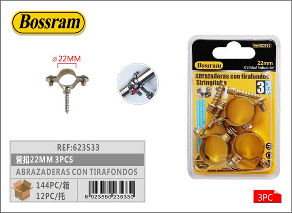 Abrazaderas con tirafondos 22mm 3pcs