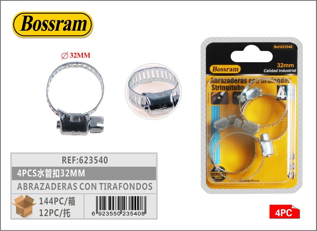 Abrazaderas con tirafondos 32mm 4pcs para tuberías y cables