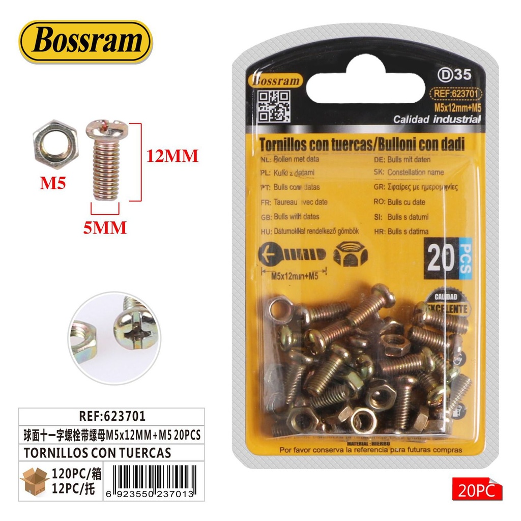 Tornillos con tuercas M5x12mm 20pcs para bricolaje