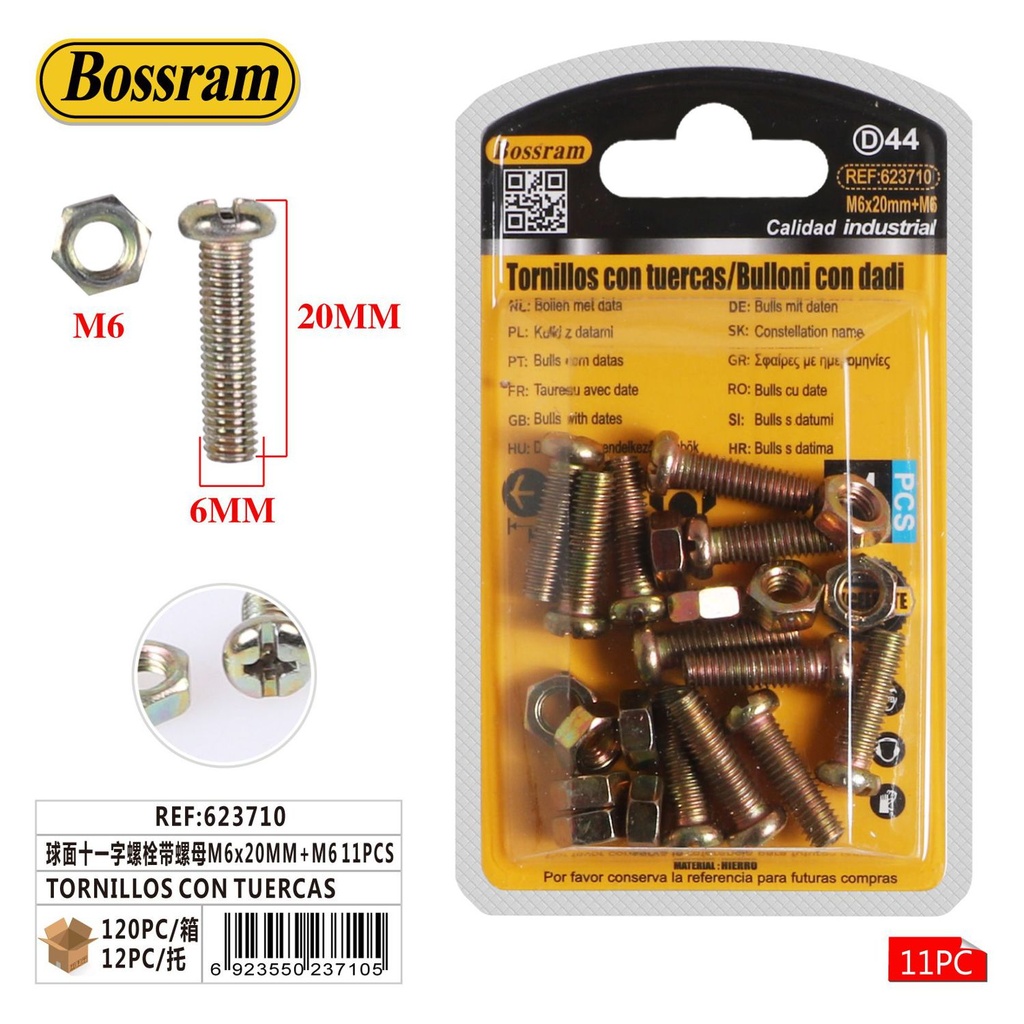 Tornillos con tuercas M6x20mm, set 11pcs