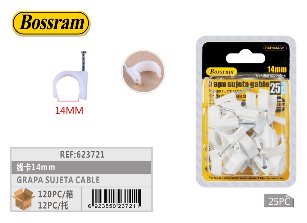 Grapa sujeta cable 14mm pack de 25