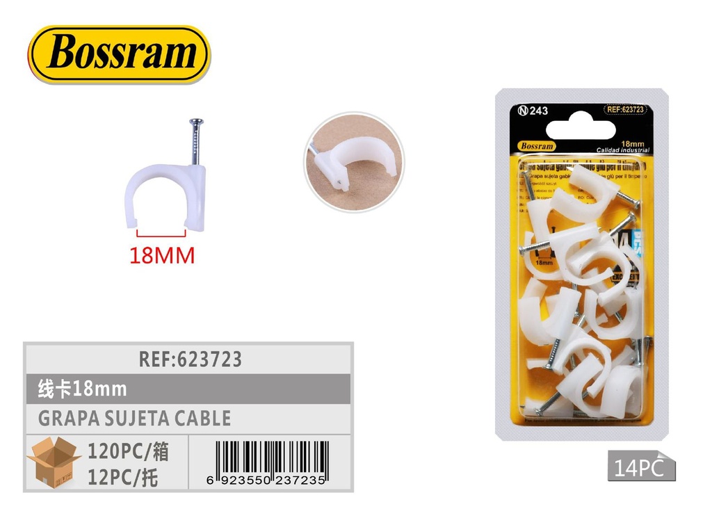 Grapa sujeta cable 18mm 14pcs