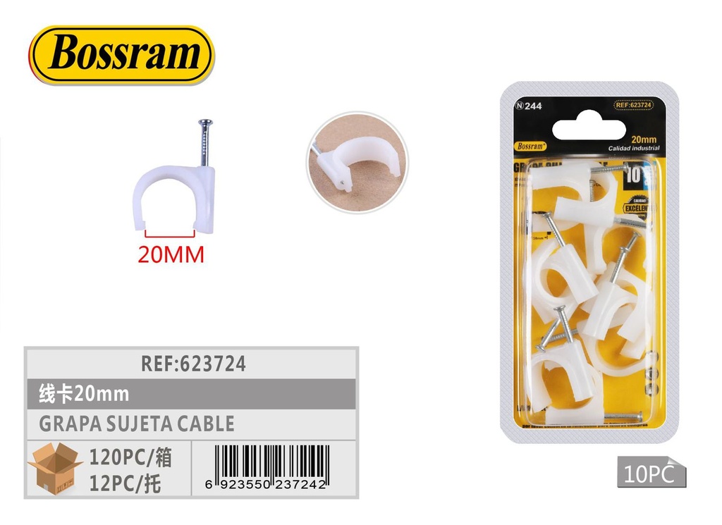 Grapa sujeta cable 20mm 10pcs para organización de cables