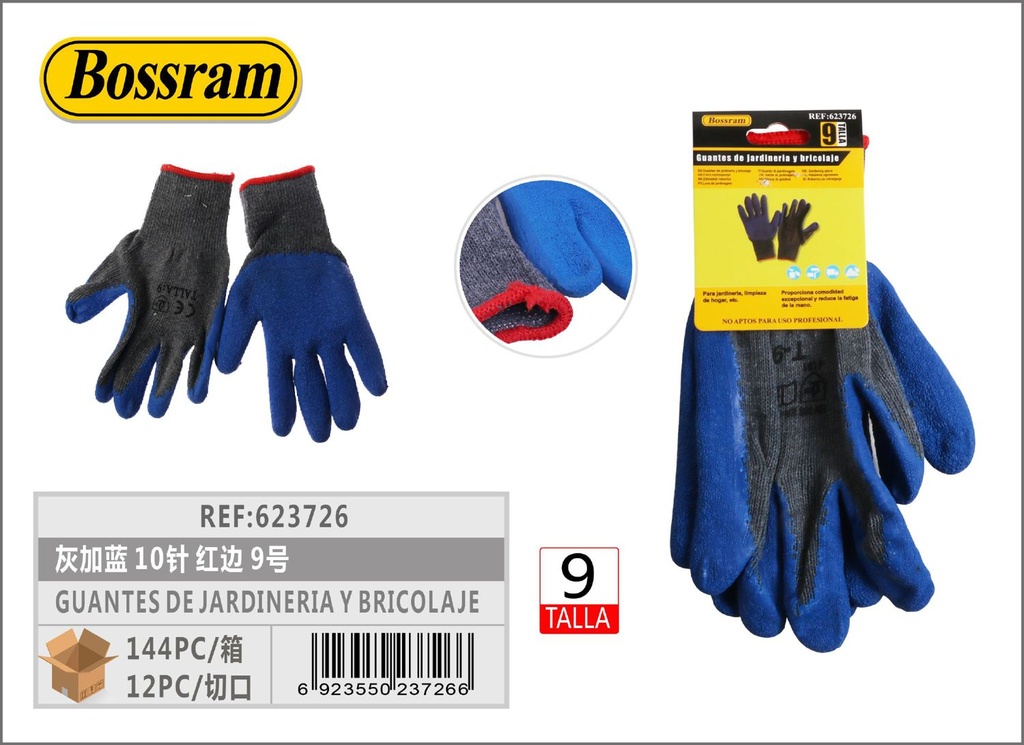 Guantes de jardinería y bricolaje gris y azul 10#