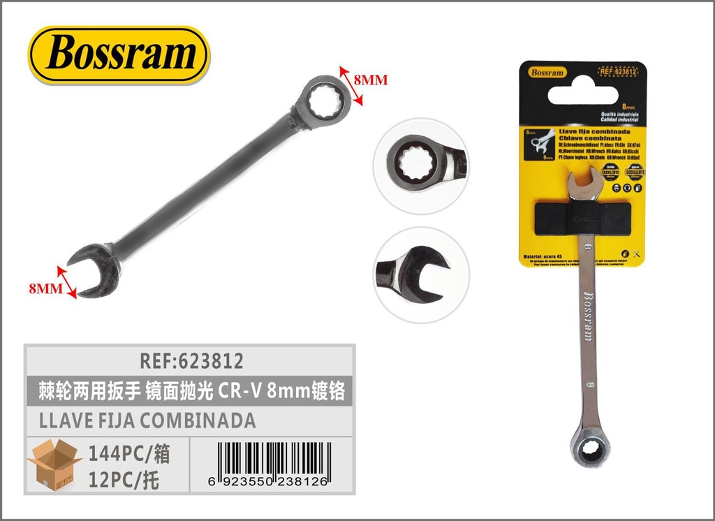 Llave fija combinada de cromo 8mm para mecánica