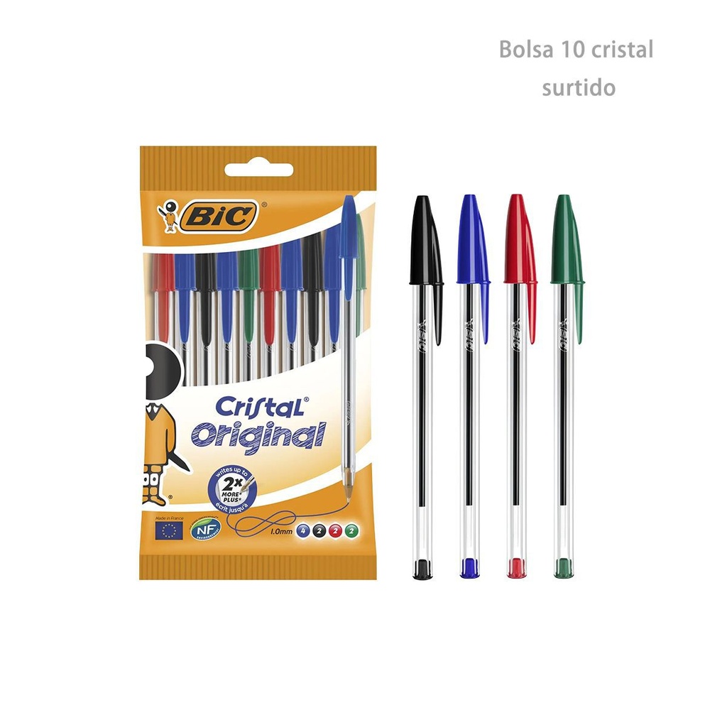 Bolígrafos BIC cristal 1mm surtidos bolsa 10 unidades