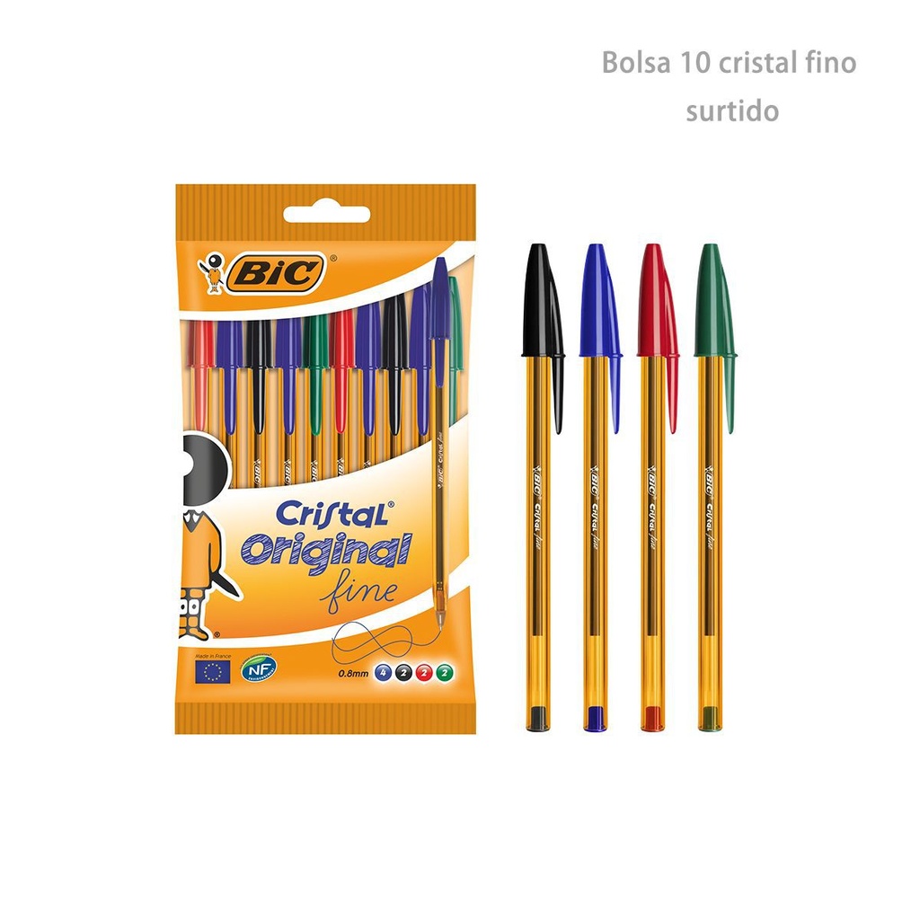 Bolígrafo BIC cristal fino surtido bolsa 10 para escritura