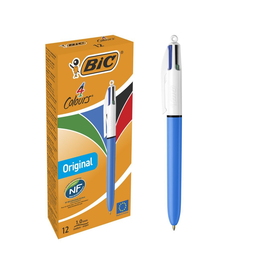Bolígrafo BIC 4 colores original caja x12 para escritura
