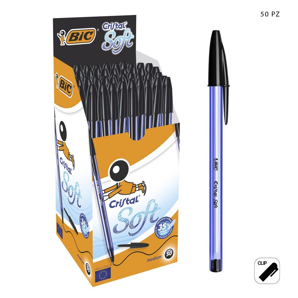 Bolígrafo BIC Crystal Soft caja x50 1.2mm negro para escritura