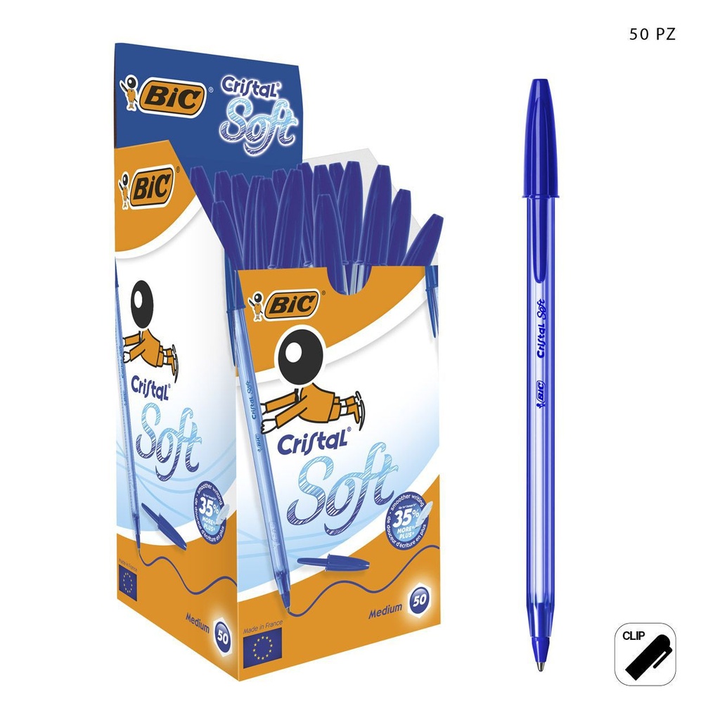 Bolígrafo BIC Soft 50 unidades color azul - Papelería de marca