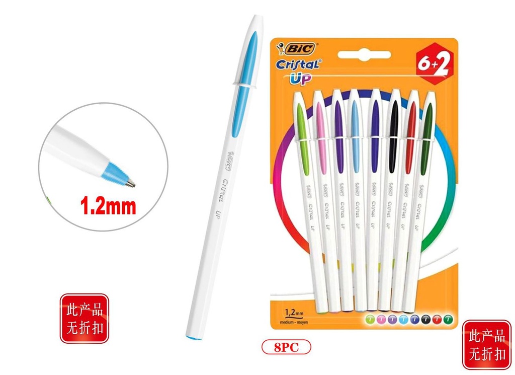 Bolígrafos BIC Cristal Up 1.2mm 8pcs mixtos para escritura