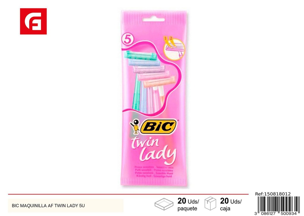 Maquinilla de afeitar Bic Twin Lady 5u para cuidado personal