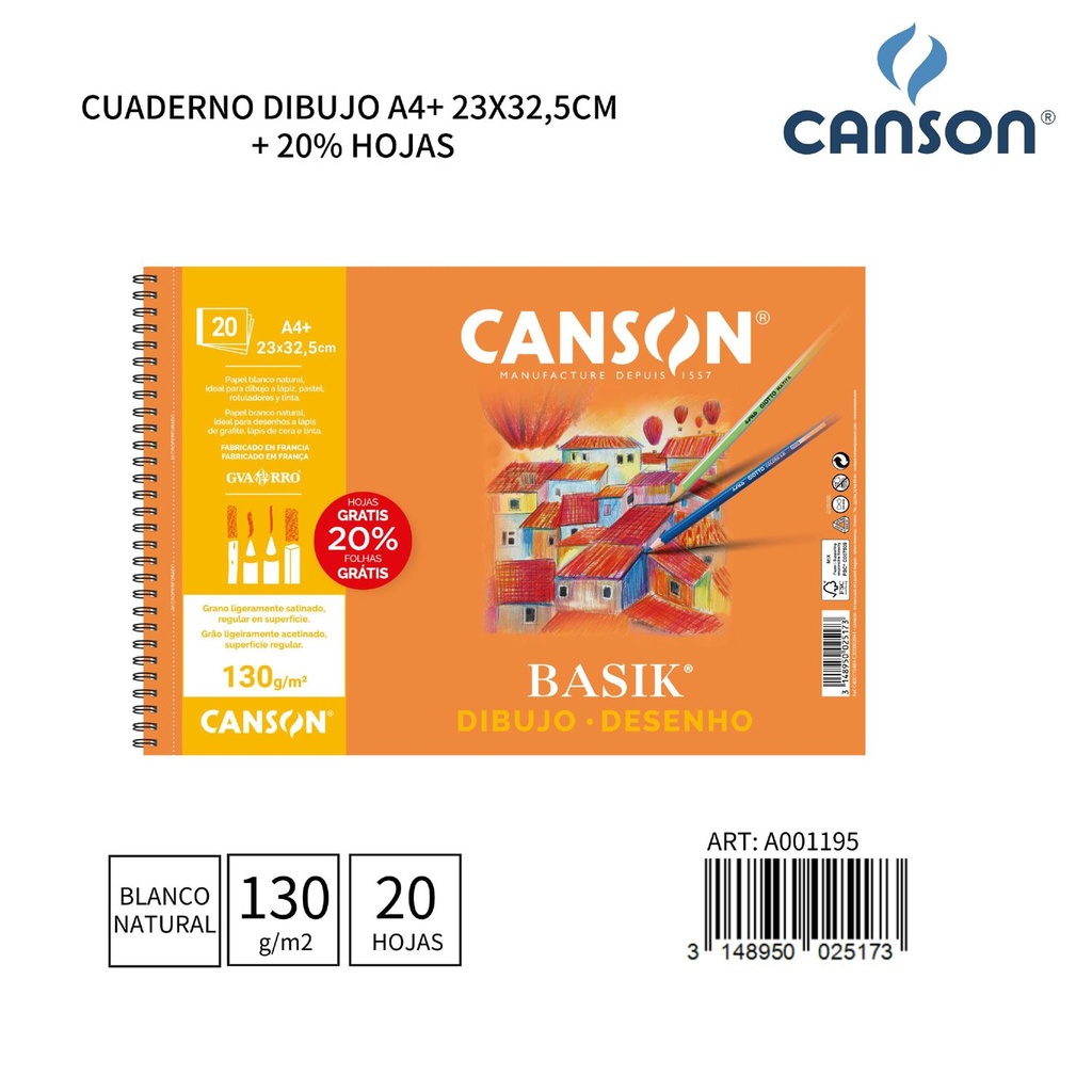 Cuaderno de dibujo liso A4 130g 20 hojas para estudiantes y artistas