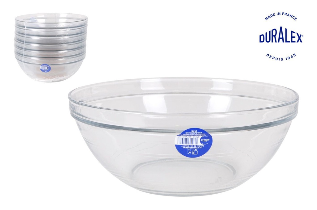 Ensaladera apilable de vidrio Lys 23cm para ensaladas y alimentos