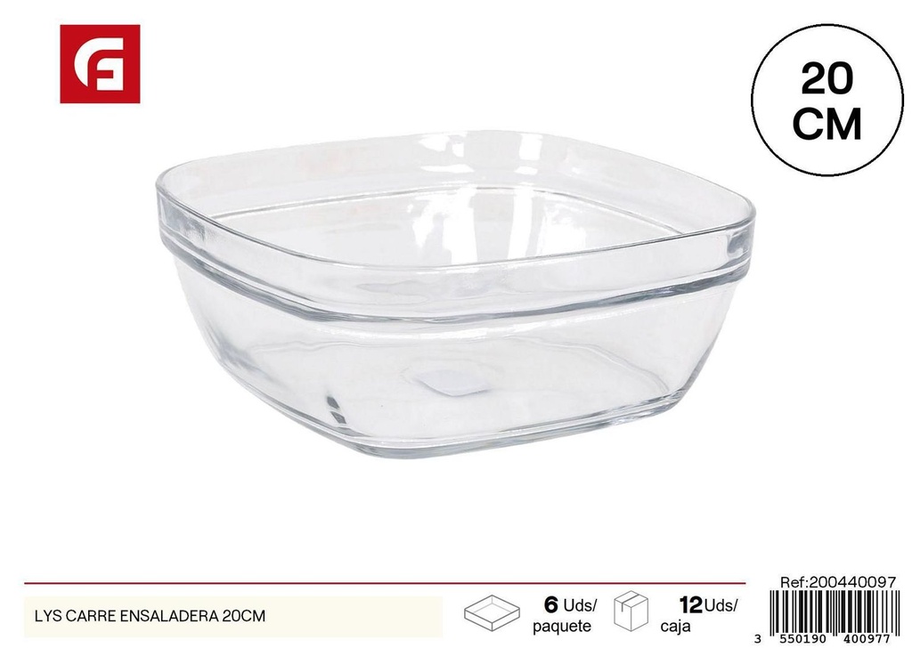 Ensaladera de vidrio LYS Carre 20cm para cocina