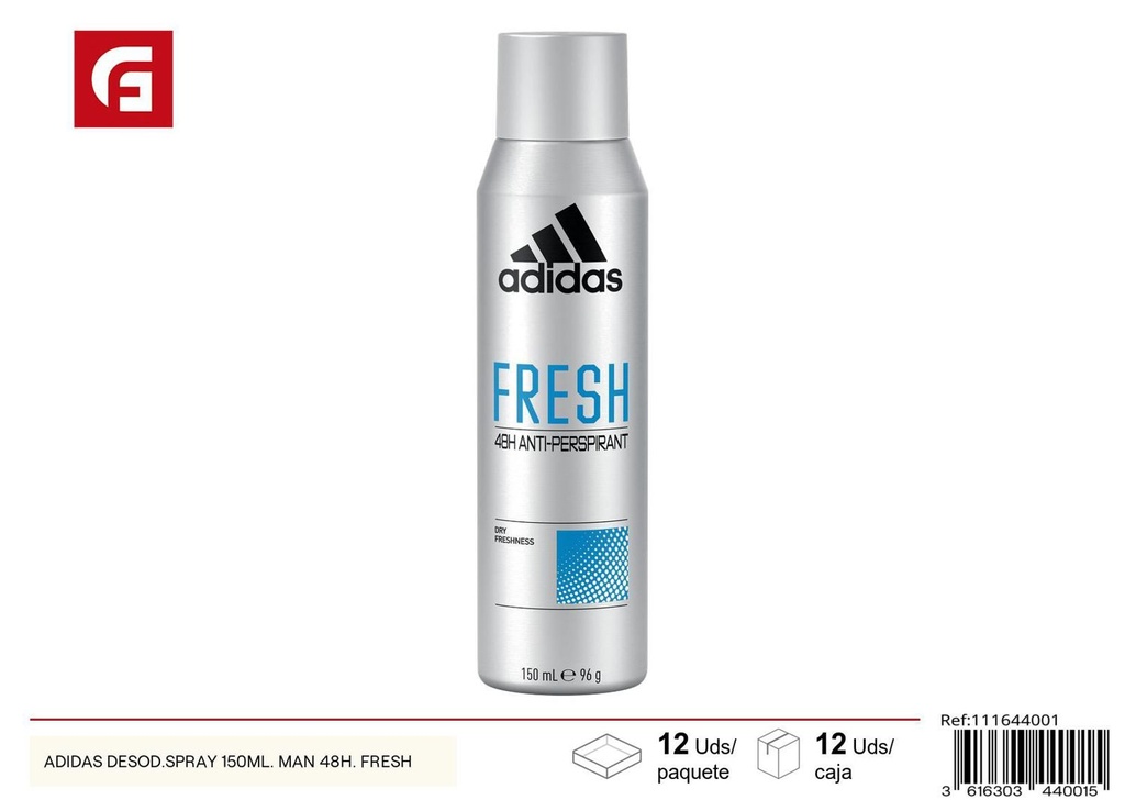 Desodorante spray Adidas 150ml para hombre 48h Fresh para cuidado personal