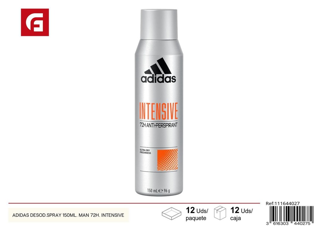 Desodorante spray Adidas 150 ml para hombre 72h Intensive