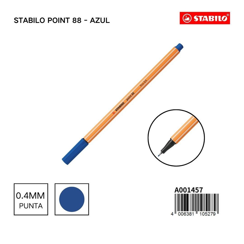 Stabilo point 88 bolígrafo de fibra azul 0.4mm