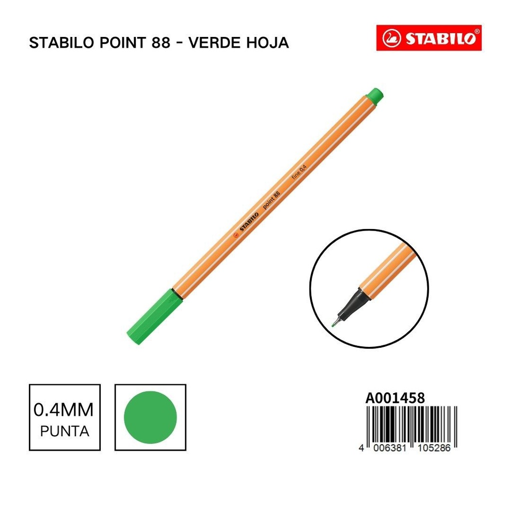 Bolígrafo delgado STABILO point 88 verde hoja - Utensilios de escritura