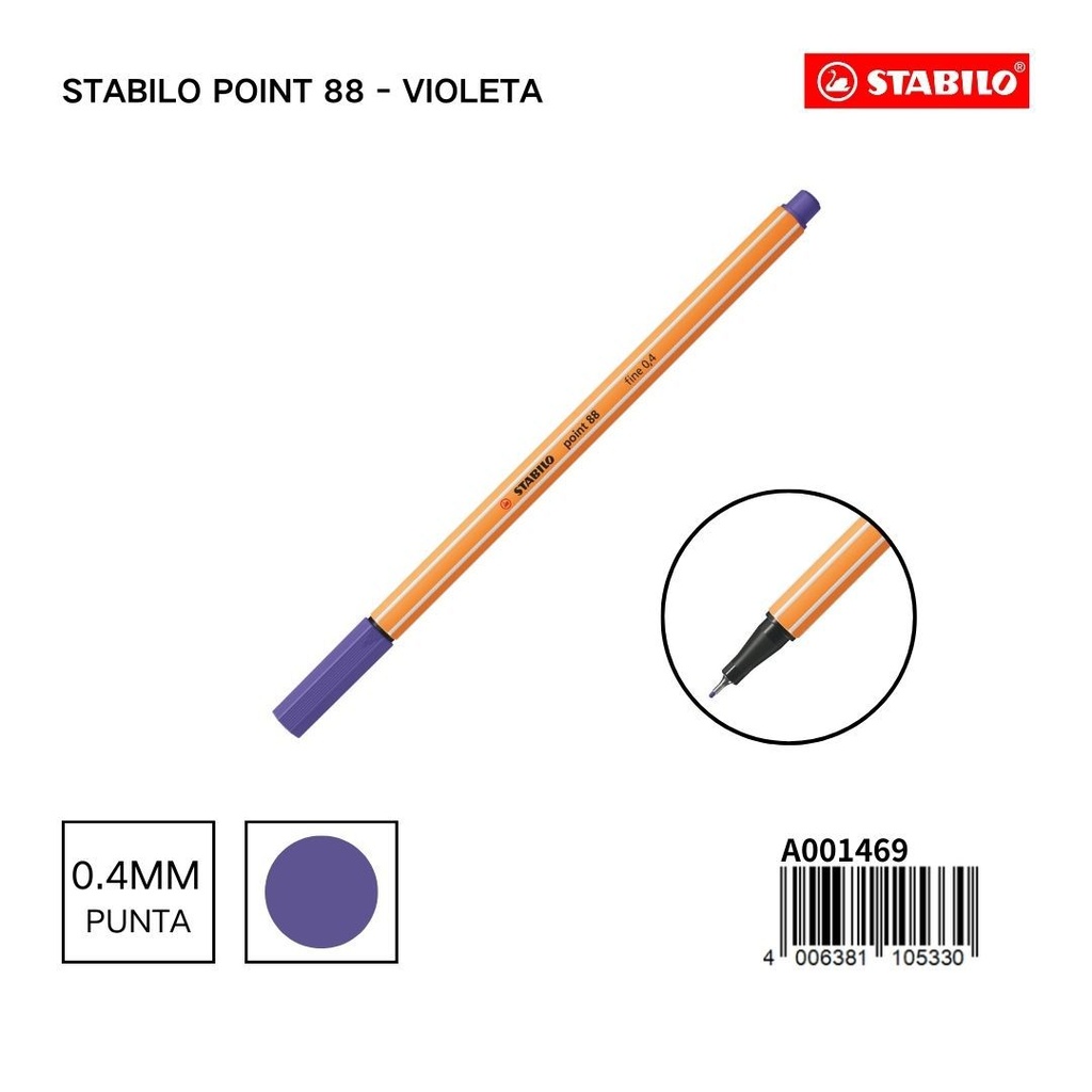 Bolígrafo de punta fina Stabilo Point 88 0.4mm violeta para escritura precisa