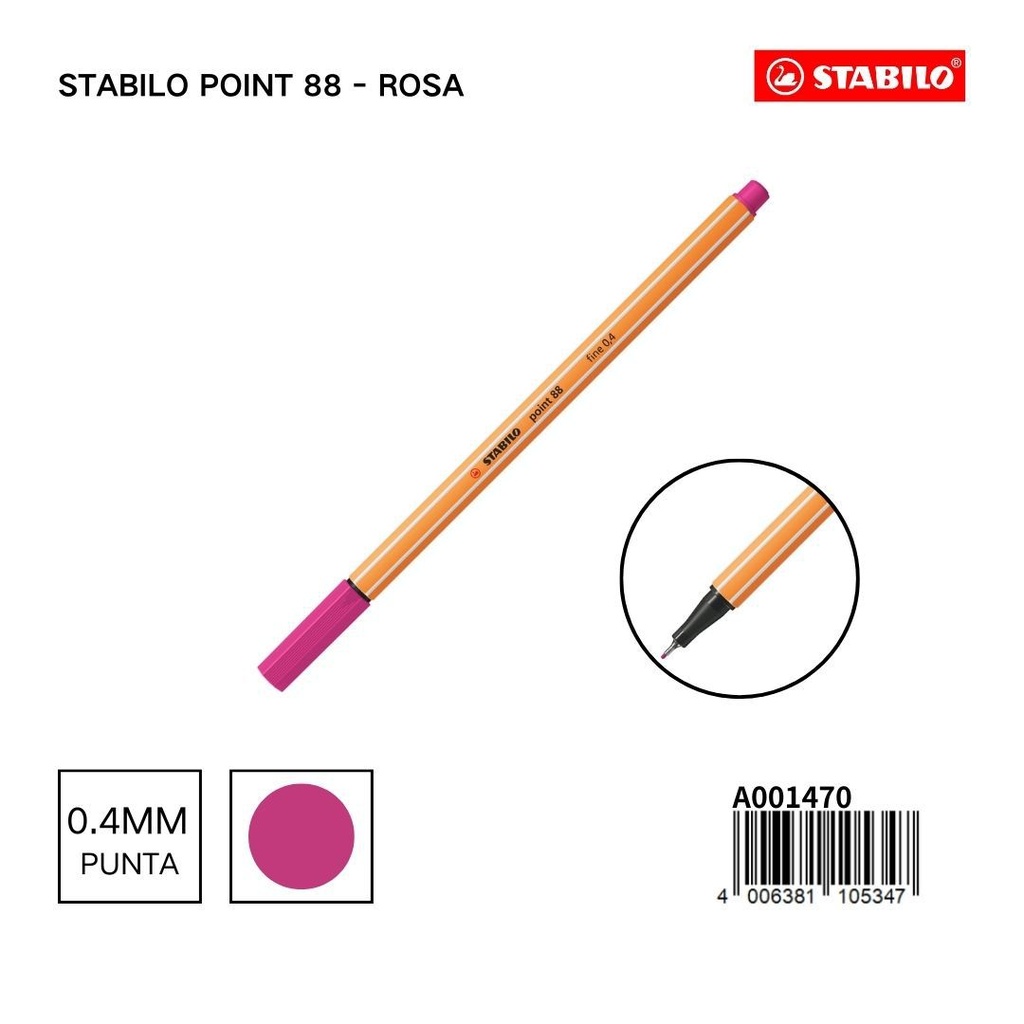 Stabilo point 88 rotulador punta fina 0.4mm rosa para escritura