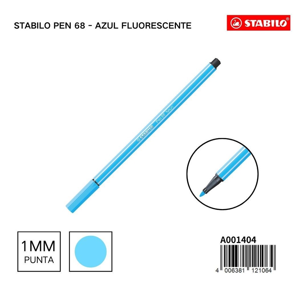 Stabilo Pen 68 rotulador acuarelable azul fluorescente para escritura