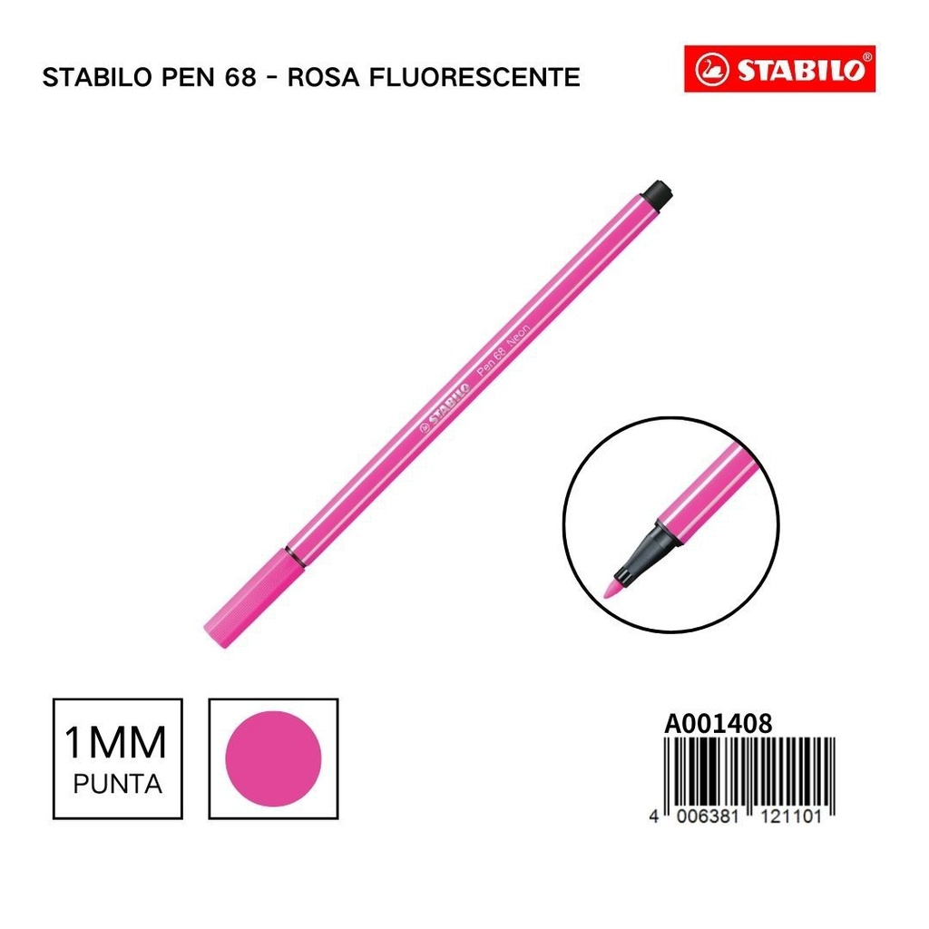 Stabilo Pen 68 rotulador acuarelable fluorescente rosa 1mm