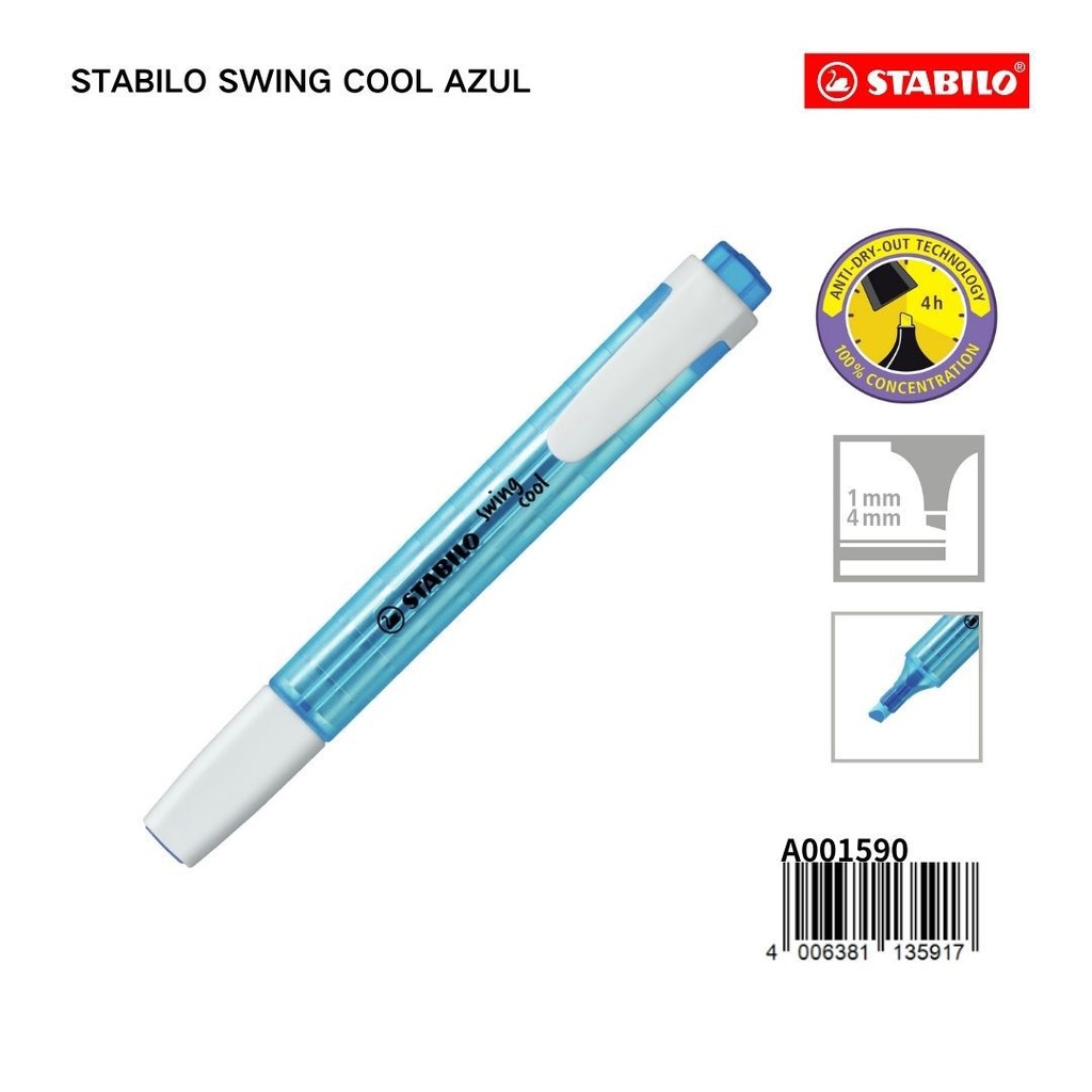 Marcador fluorescente STABILO azul 1/4MM - Material escolar