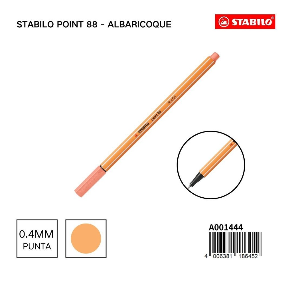 Bolígrafo delgado STABILO point 88 albaricoque - Papelería diversa