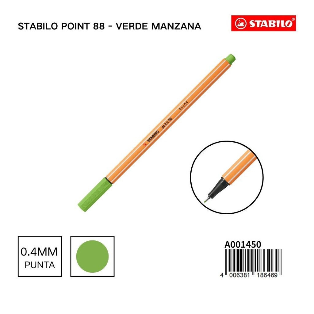 Stabilo point 88 bolígrafo de punta fina 0.4mm verde manzana