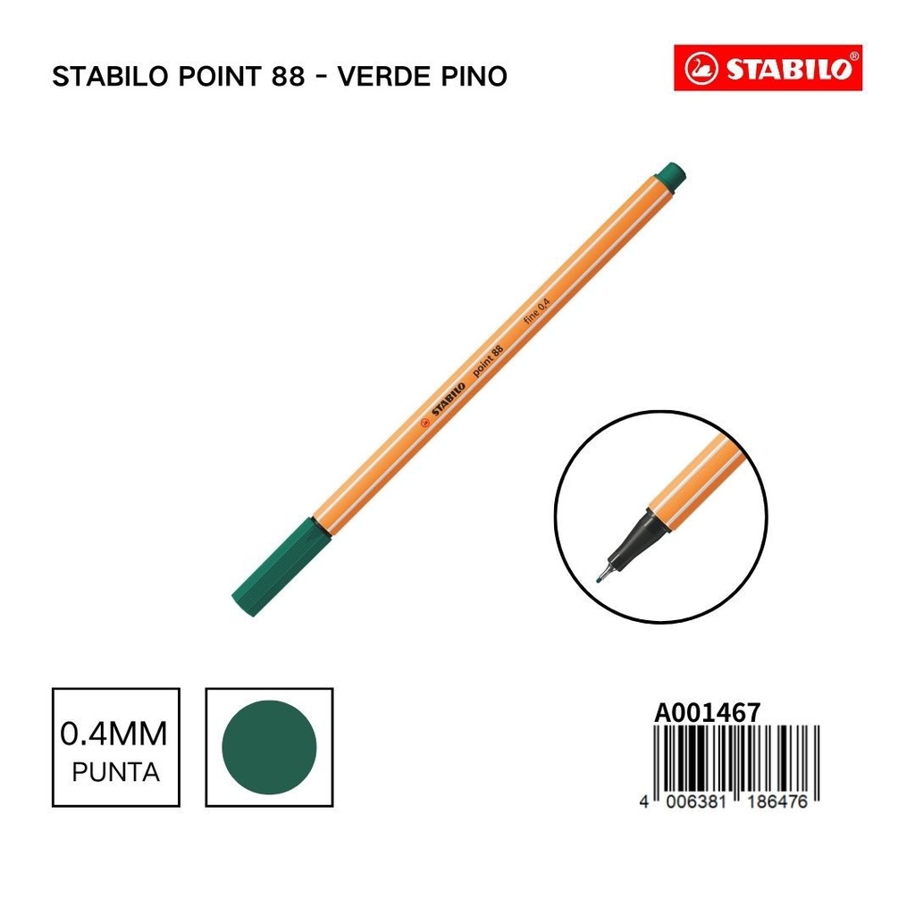 Bolígrafo delgado STABILO point 88 verde abeto - Utensilios de arte