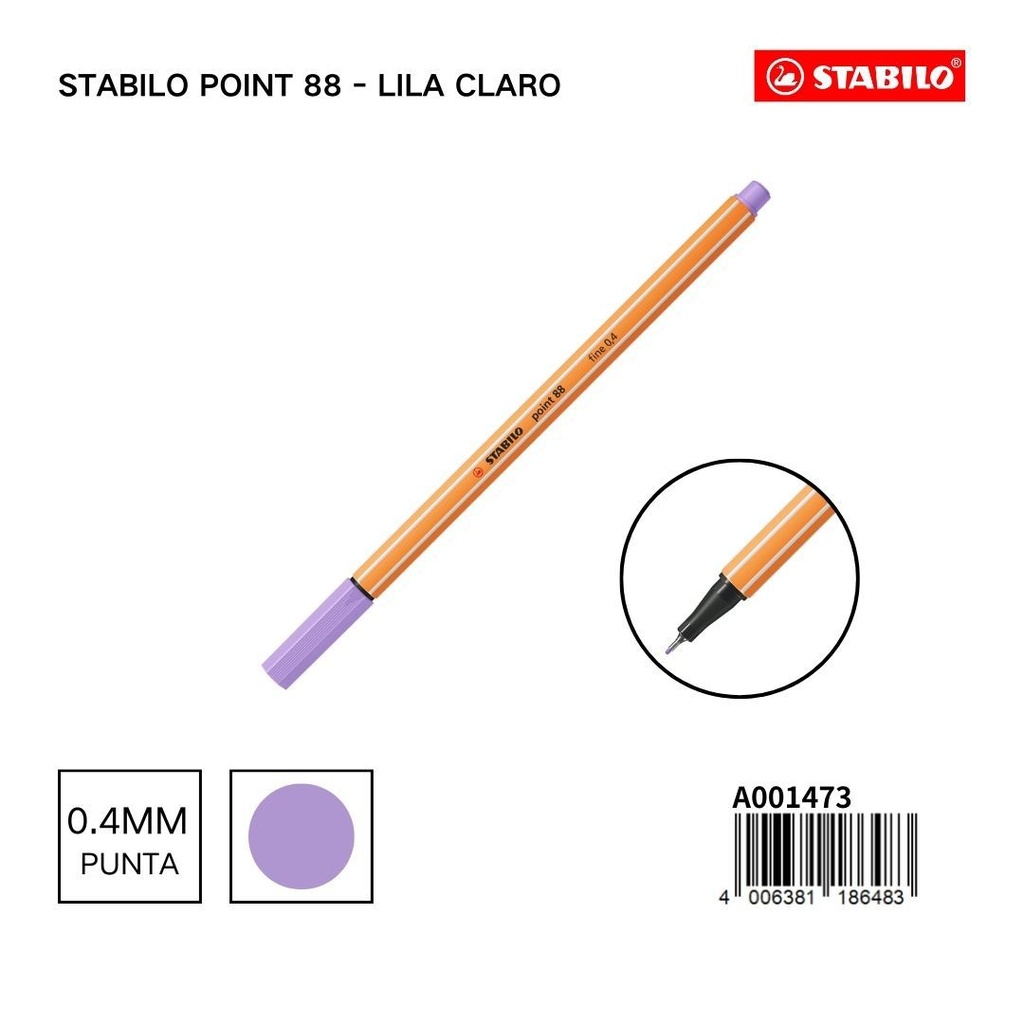 Stabilo point 88 bolígrafo de punta fina 0.4mm lila claro para escritura precisa