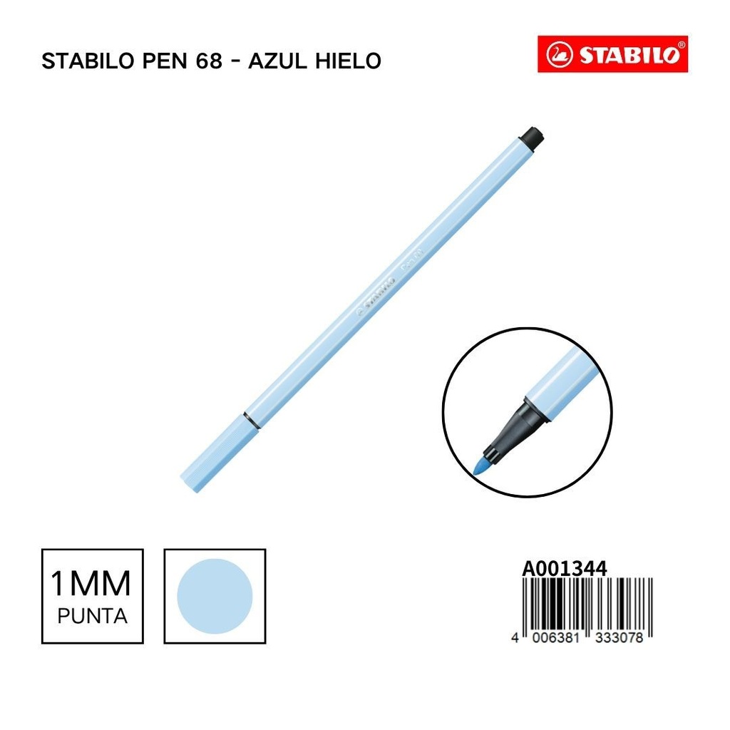 Rotulador Stabilo Pen 68 azul hielo 1mm para dibujo