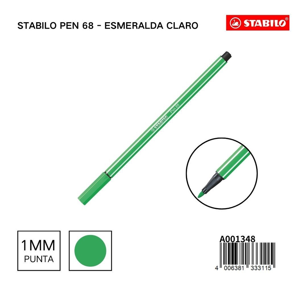 Rotulador Stabilo Pen 68 esmeralda claro 1mm