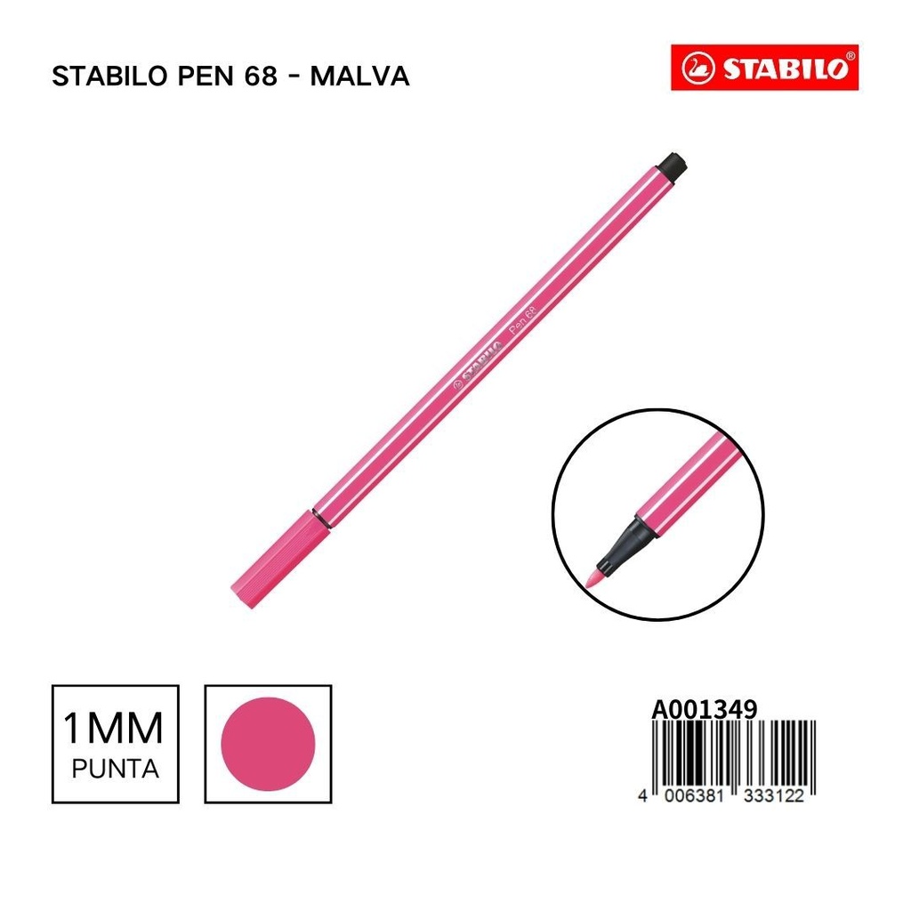 Stabilo Pen 68 - Rotulador acuarelable malva 1mm