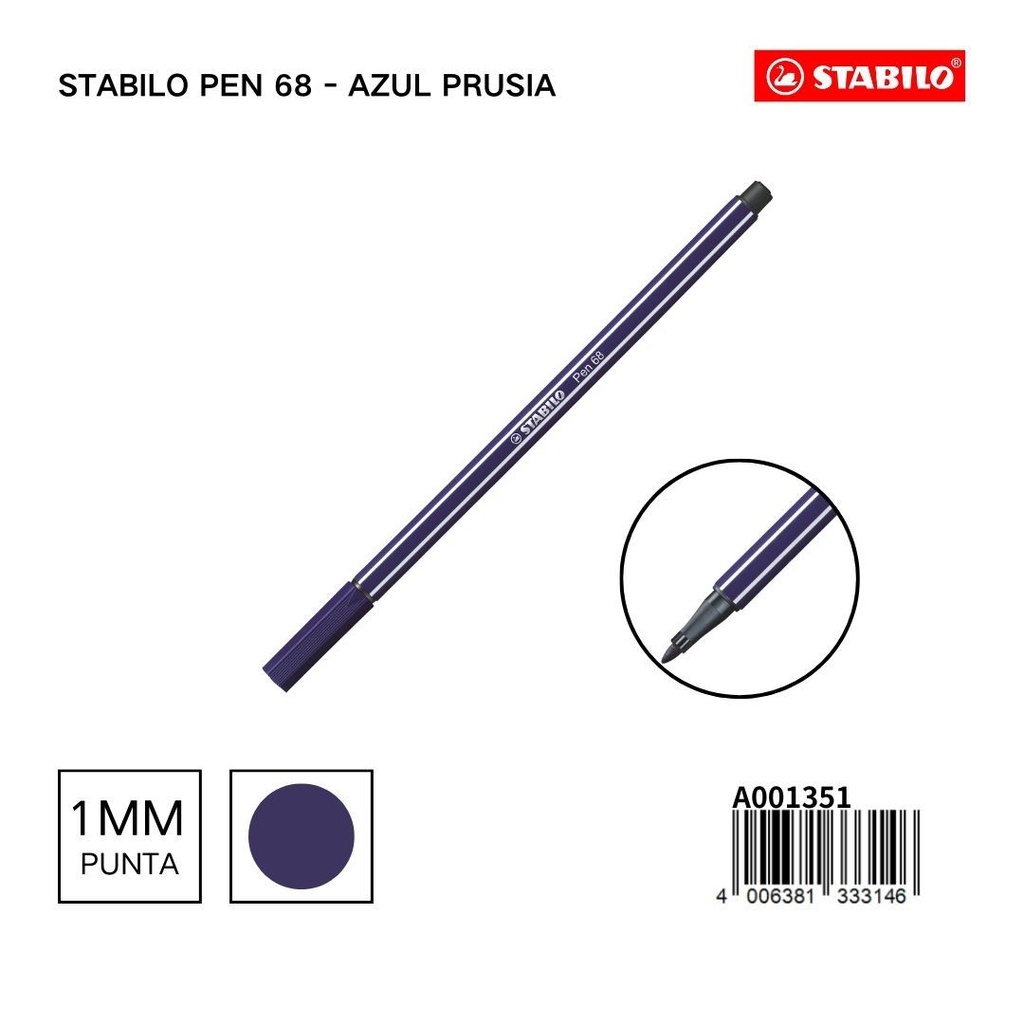 Stabilo Pen 68 azul Prusia 1mm para escritura y dibujo