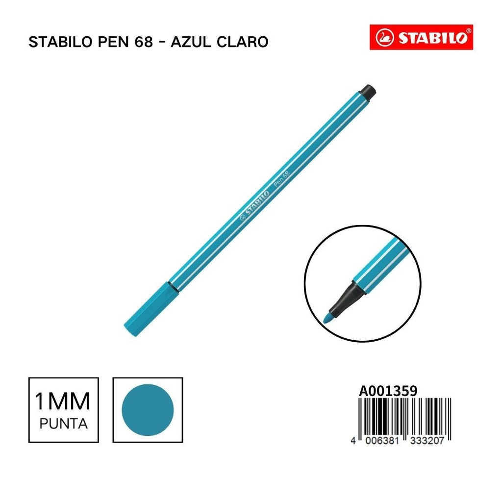 Rotulador STABILO 68 1mm azul claro - Materiales escolares