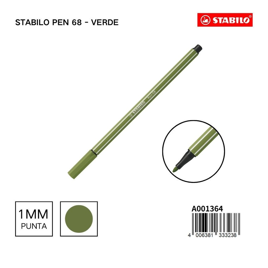 Rotulador Stabilo Pen 68 verde 1mm para dibujo y escritura