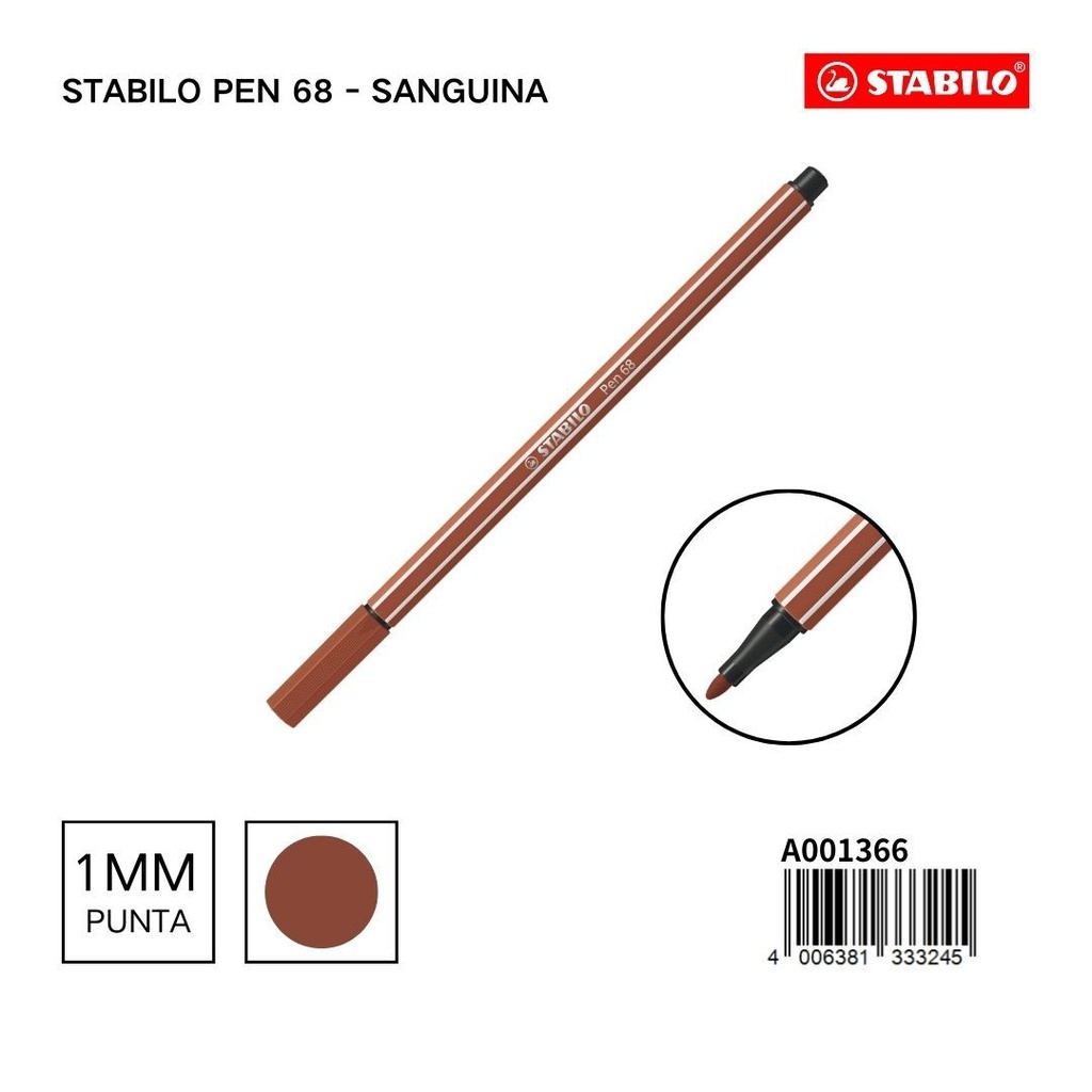 Rotulador STABILO 68 1mm sanguina - Materiales escolares