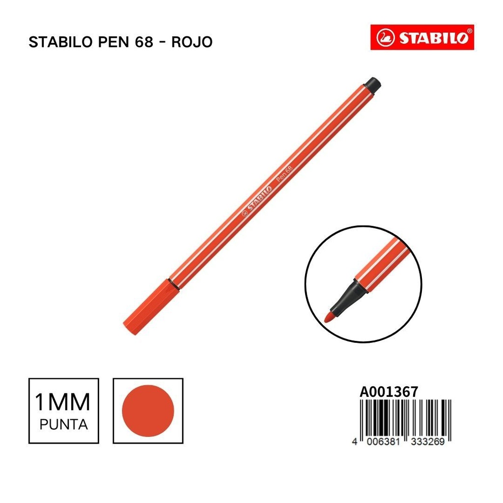 Rotulador acuarelable Stabilo 68 1mm rojo para escritura