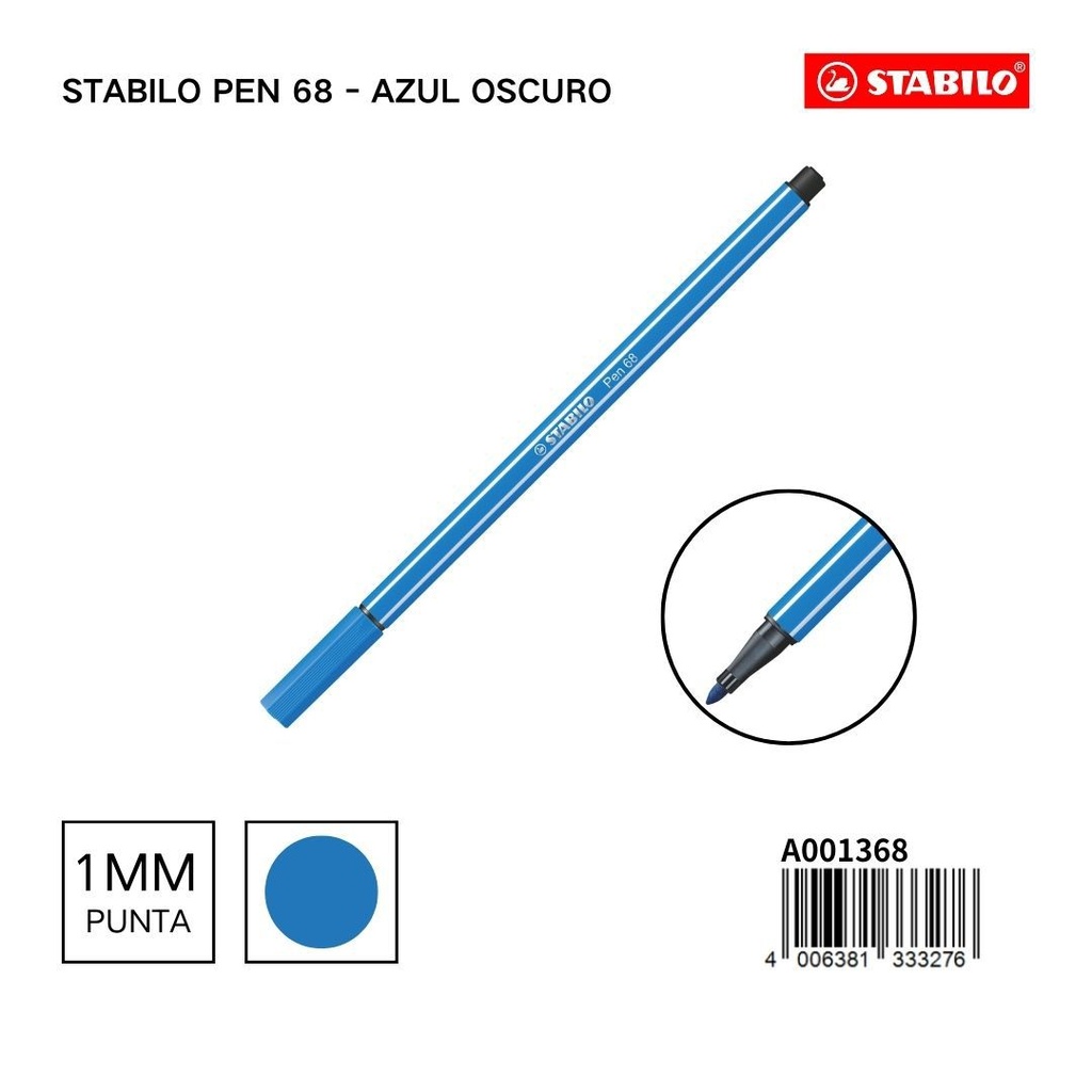 Rotulador STABILO 68 1mm azul oscuro - Materiales escolares