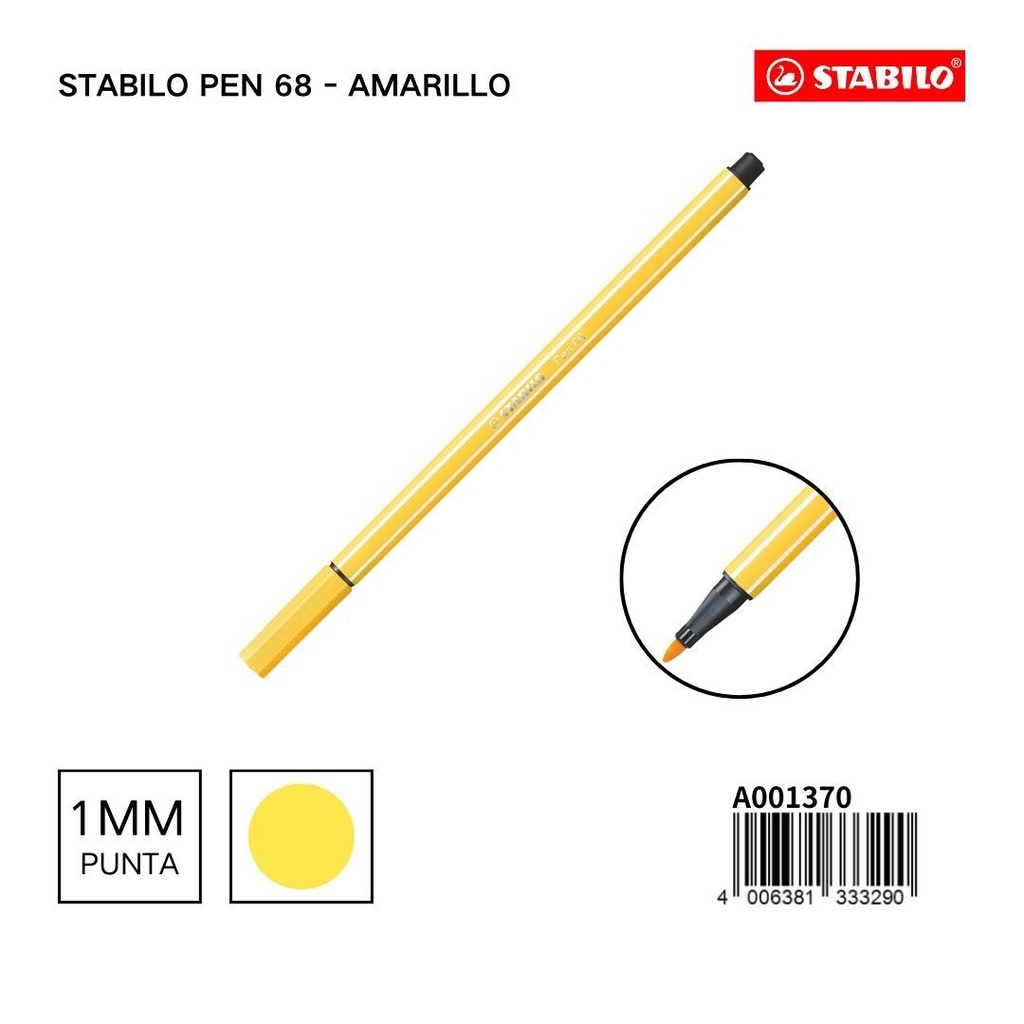 Rotulador Stabilo 68 acuarelable 1mm amarillo