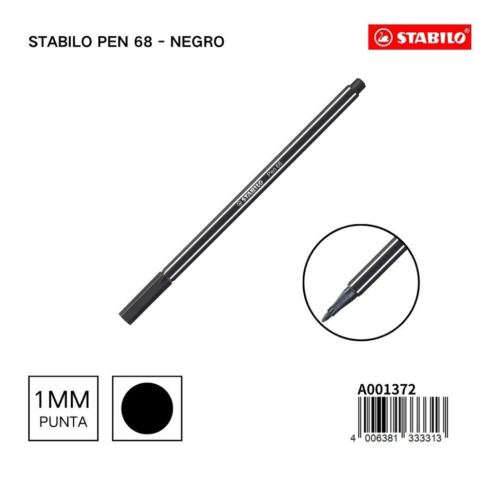 Rotulador STABILO Pen 68 negro 1mm para escritura y dibujo