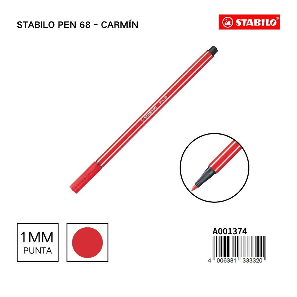 Stabilo Pen 68 rotulador carmín 1mm para escritura